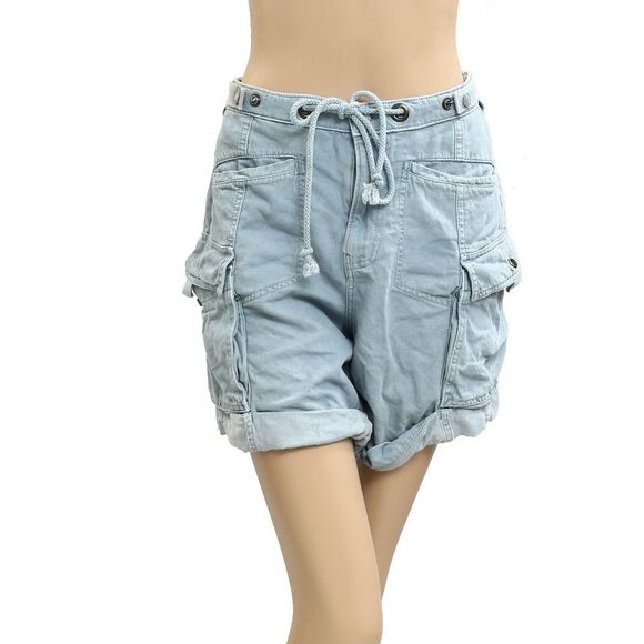Free People Denim Cargo Shorts Pull-on Lightweight Low-Waisted Casual M 283199 - Picture 1 of 5
